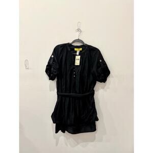 Catherine Malandrino 100% Cotton Puff Sleeve Silk Mini Dress Black Womens Size 6